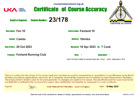 Course accuracy certificate